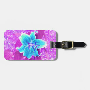 Pretty Aqua Blue Stargazer Lily on Purple Luggage Tag