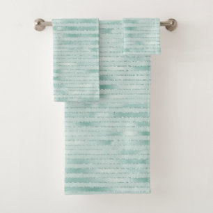 Pretty Aqua Mint Glitzy Glitter Stripes      Bath Towel Set