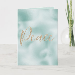 Pretty Aqua Mint Glitzy Glitter Stripes Gold Peace Card