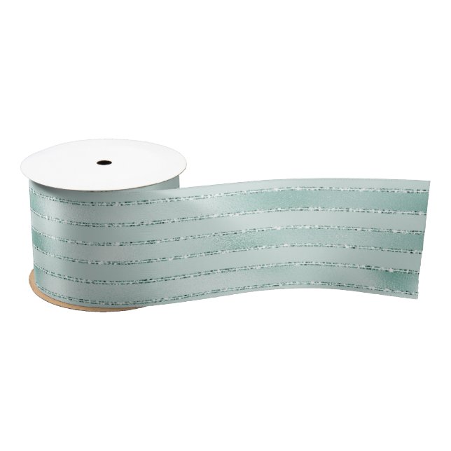 Pretty Aqua Mint Glitzy Glitter Stripes     Satin Ribbon (Spool)