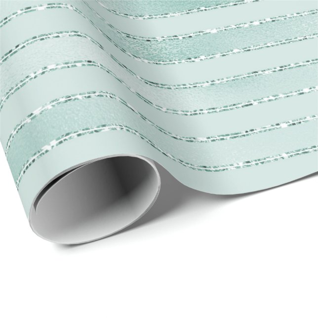 Pretty Aqua Mint Glitzy Glitter Stripes Wrapping Paper (Roll Corner)