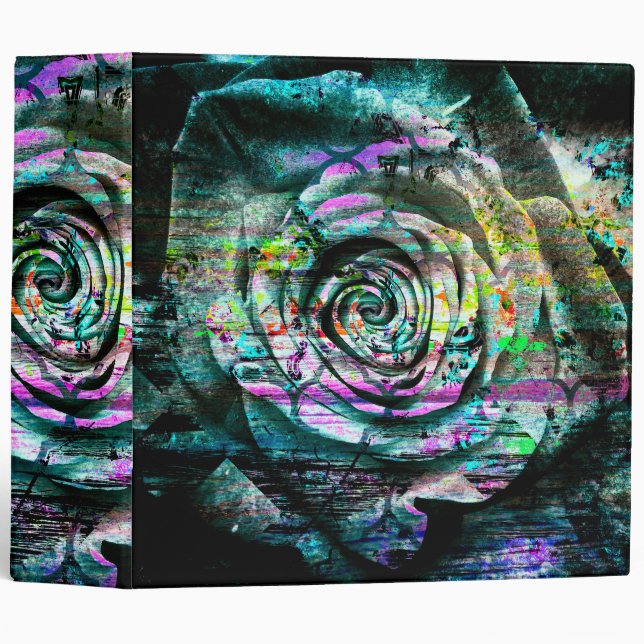 Pretty Aqua Painted Rose Floral Grunge Binder (Front/Spine)