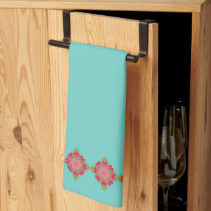 Pretty Aqua Pink and Green Floral Kitchen Towel