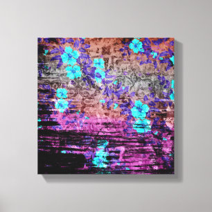 Pretty Aqua Purple Grey Floral Grunge Canvas Print