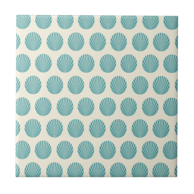 Pretty Aqua Teal Blue Shell Beach Pattern Gifts Tile (Front)
