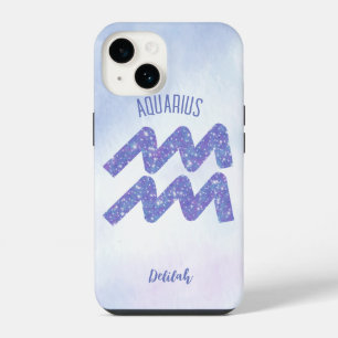 Pretty Aquarius Astrology Sign Personalized Purple iPhone 14 Case