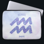 Pretty Aquarius Astrology Sign Personalized Purple Laptop Sleeve<br><div class="desc">This pretty,  personalized purple and lavender Aquarius laptop sleeve features your astrological sign from the Zodiac in a beautiful sparkle like the constellations. Customize this cute gift with your name in beautiful cursive script for someone with a late January or early February birthday.</div>