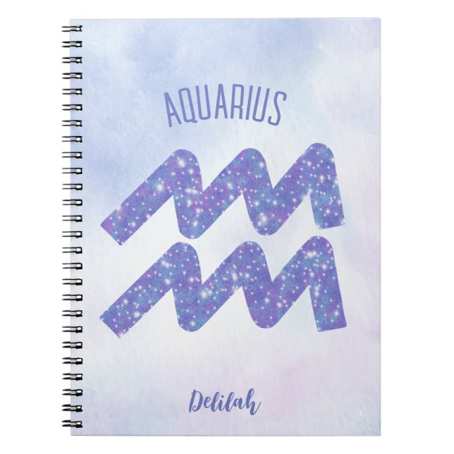 Pretty Aquarius Astrology Sign Personalized Purple Notebook (Front)