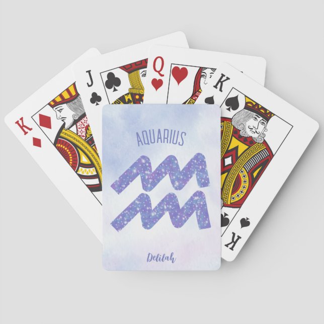 Pretty Aquarius Astrology Sign Personalized Purple Playing Cards (Back)