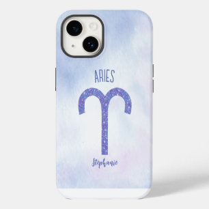 Pretty Aries Astrology Sign Personalized Purple iPhone 14 Case