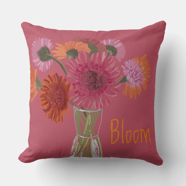 Pretty Art GerberaFlower Modern Illustration+ Name Throw Pillow (Front)
