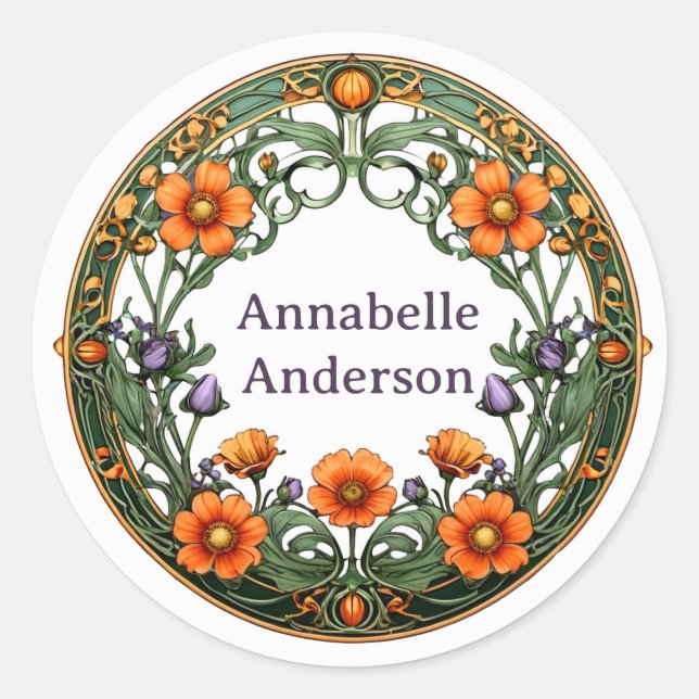 Pretty Art Nouveau Floral Sticker (Front)