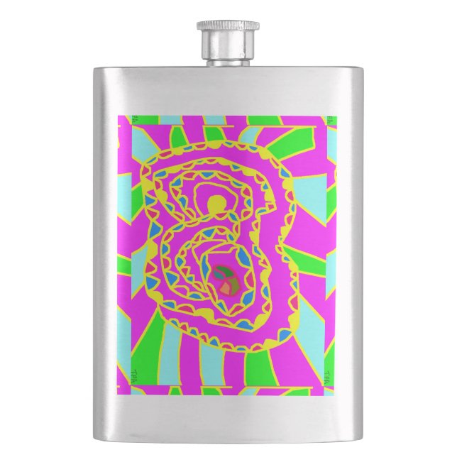 Pretty art pattrns mosaic round hip flask (Front)