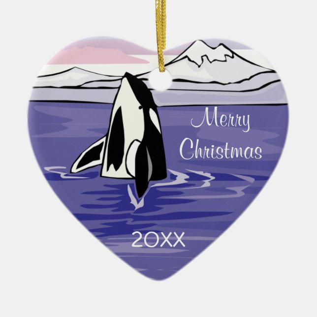 pretty artic orca scene ceramic ornament (Front)