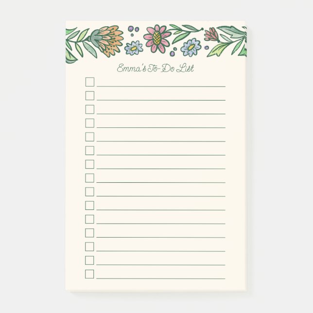 Pretty Artistic Scandinavian Floral To Do List Post-it Notes (Front)