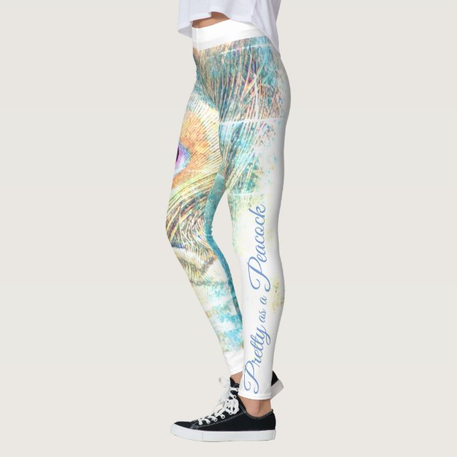 Pretty as a peacock feather pastel white  leggings (Left)