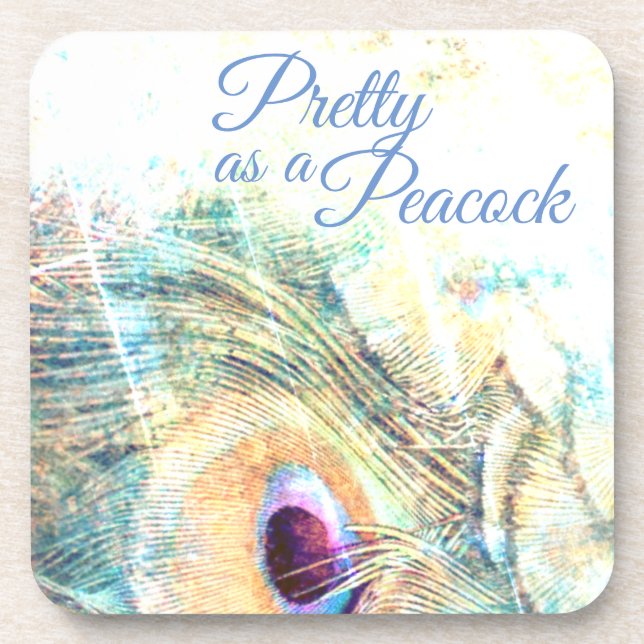 Pretty as a peacock pastel peacock feather coaster (Front)
