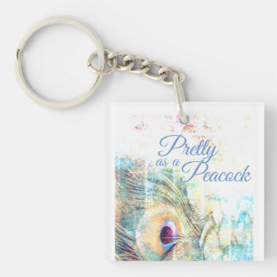 Pretty as a peacock pastel white feather keychain