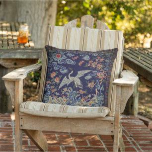 Pretty Asian Chinese Manchu Crane Blue Outdoor Pillow