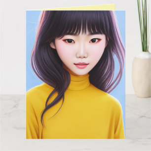 PRETTY ASIAN YOUNG WOMAN ART BIRTHDAY CARDS