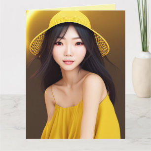 PRETTY ASIAN YOUNG WOMAN ART BIRTHDAY CARDS