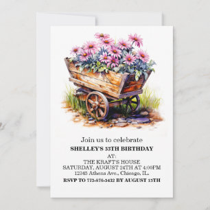 Pretty Aster Flowers Birthday Party Invitations