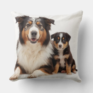 Pretty Australian Shepherd Mother and Daughter Throw Pillow