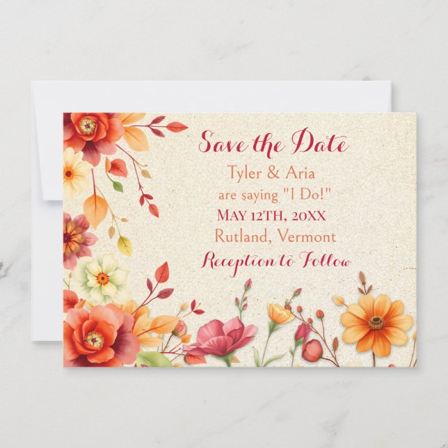Pretty Autumn Elegant Wedding Save The Date (Front)