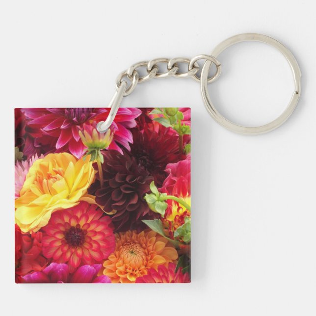 Pretty Autumn Flower Arrangement Keychain (Back)