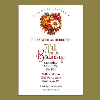 Pretty Autumn Flower Bouquet 70th Birthday Invitation