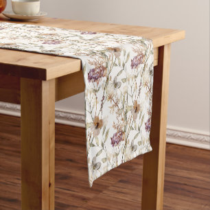 Pretty Autumn Plum Wildflowers Pattern  Short Table Runner