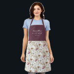 Pretty Autumn Wildflowers Pattern | Name  Apron<br><div class="desc">This beautiful apron features a pattern of autumn wildflowers in earthy tones of beige,  brown,  ivory,  sage green,  and plum purple over a light ivory coloured background. The top contains text templates for personalization. Makes a great gift and is perfect for the fall season - and Thanksgiving!</div>