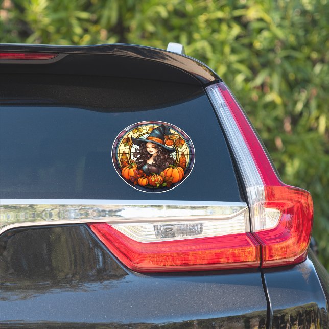 Pretty Autumn Witch Stained Glass (Car Side)
