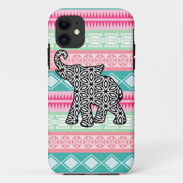 Pretty Aztec Pattern Elephant iPhone Case (Back)