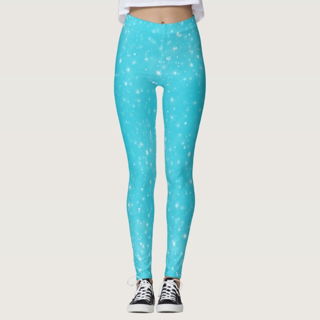 Pretty Azure Blue Modern Star Leggings (Front)