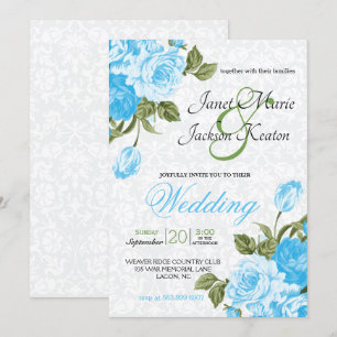 Pretty Baby Blue Wedding Flowers Invitation