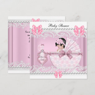 Pretty Baby Shower Cute Girl Pink Vintage Invitation
