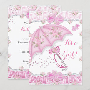 Pretty Baby Shower Girl Floral Pink Umbrella Invitation