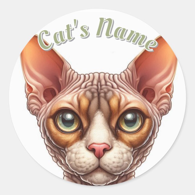Pretty Bald and Wrinkly Cat • Personalized Classic Round Sticker (Front)