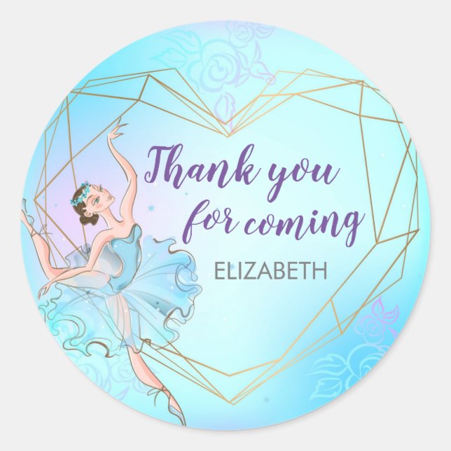 Pretty Ballerina Blue Personalized Birthday Classic Round Sticker (Front)
