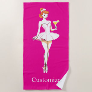 Pretty Ballerina Posing with Martini Thunder_Cove Beach Towel