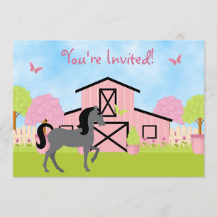 Pretty Barn Horse Birthday Party Invitations