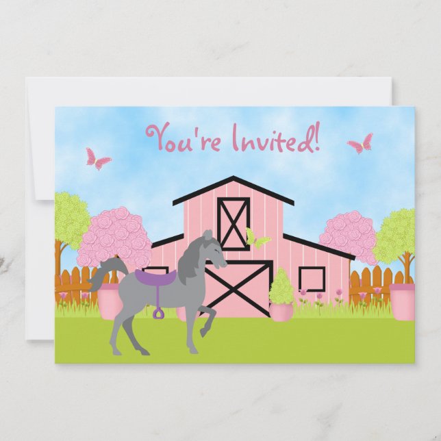 Pretty Barn Horse Birthday Party Invitations (Front)