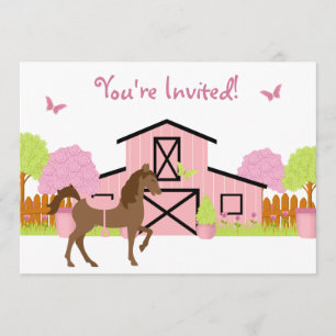 Pretty Barn Horse Birthday Party Invitations
