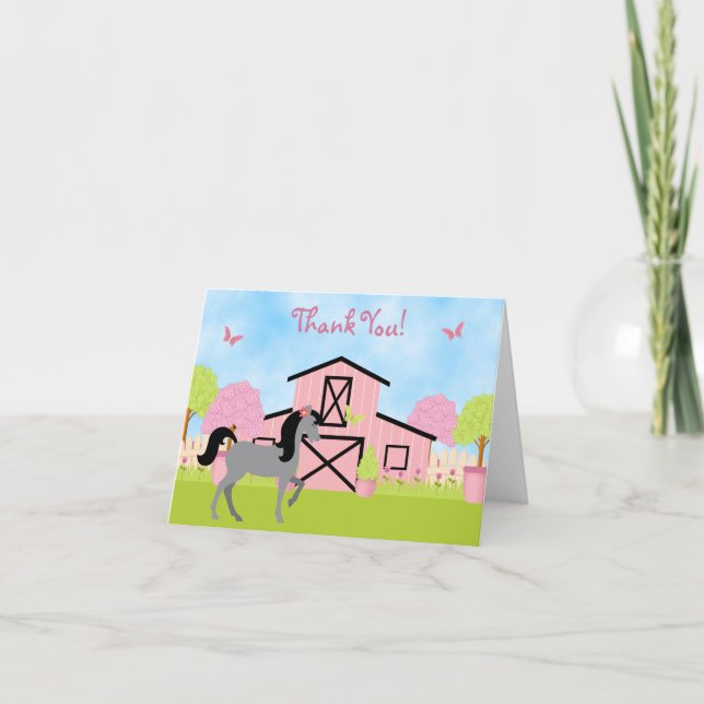 Pretty Barn Horse Thank You Cards (Front)
