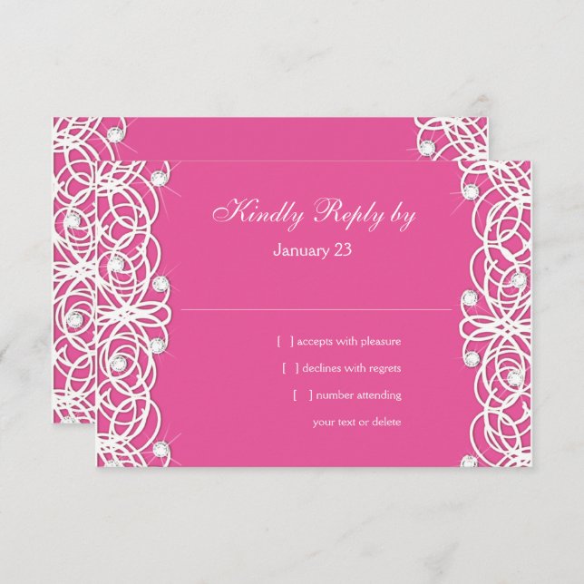 Pretty Bat Mitzvah Clear Sparkle and Lace RSVP Card (Front/Back)
