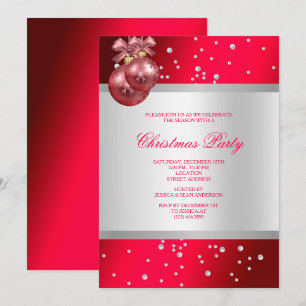 Pretty Baubles & Silver Pearls Fuchsia Christmas Invitation