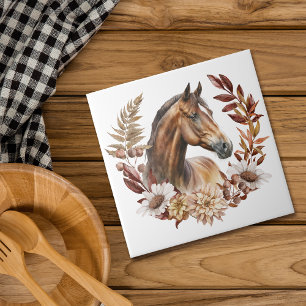 Pretty Bay Horse Autumn Wreath Tile