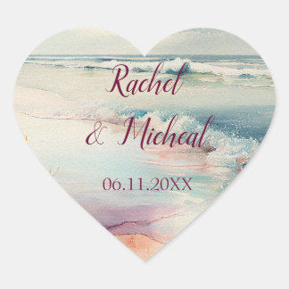 Pretty Beach Theme Wedding Heart Sticker