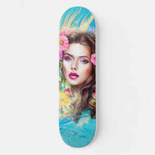 Pretty Beautiful Woman Skin Art on Skateboard